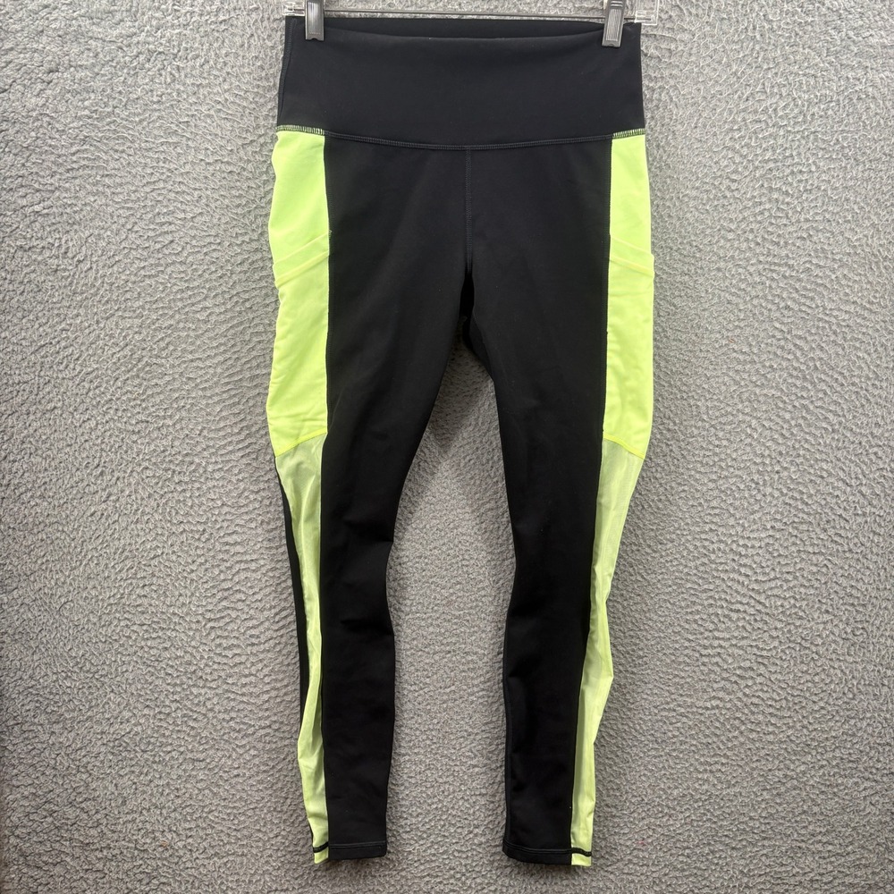 Fabletics Leggings Womens Medium Black Yellow Power Hold High Rise Mesh Pocket